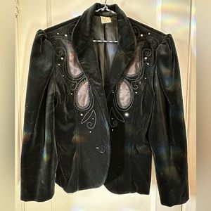 Vintage velvet blazer with princess sleeves and paisley rhinestone detail